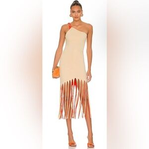 NEW L'academie Revolve Zayn Midi Dress Fringe Cotton Orange Size Small NWT